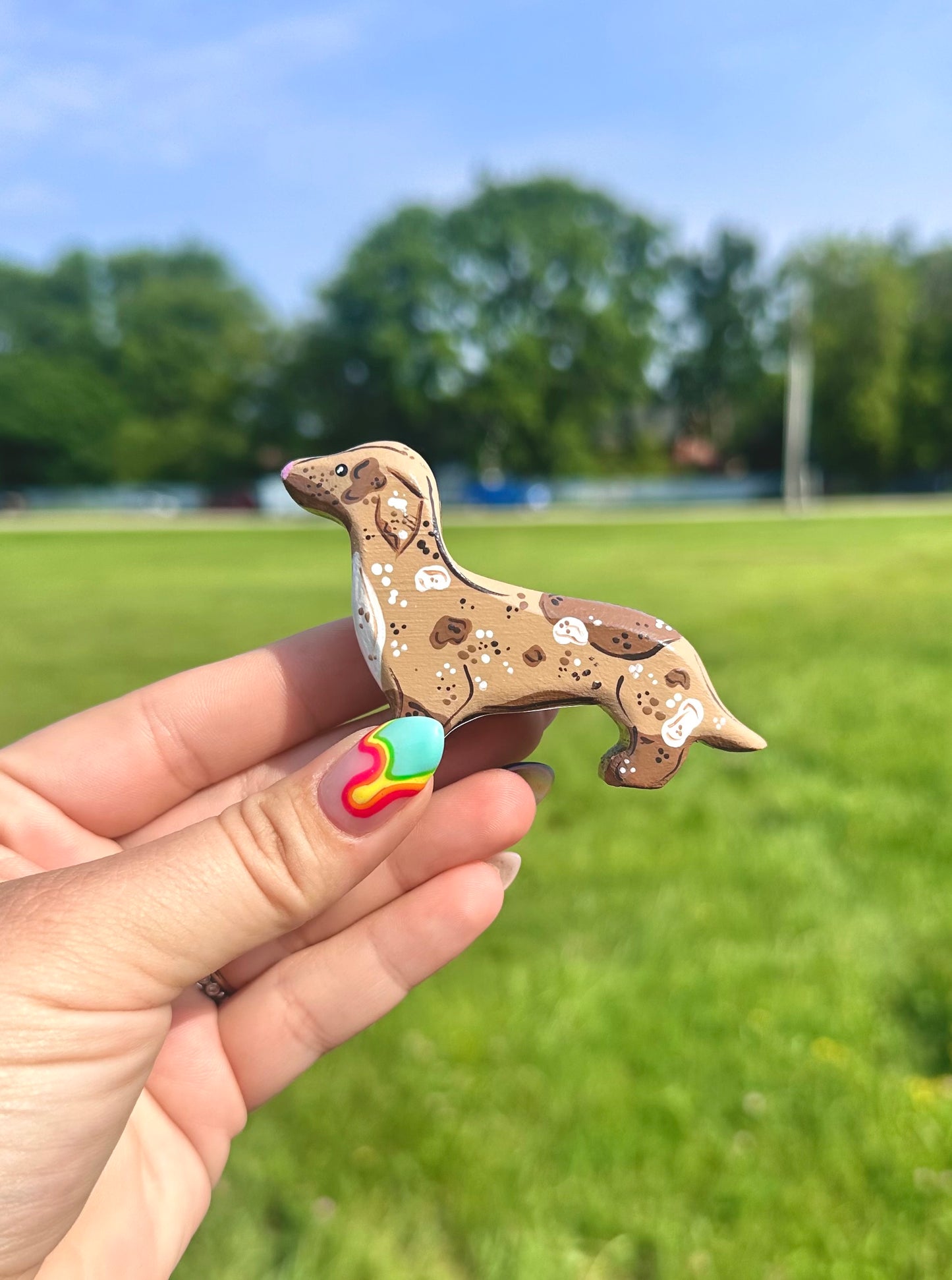 Hand Painted Wooden Dachshund-English Cream Dapple