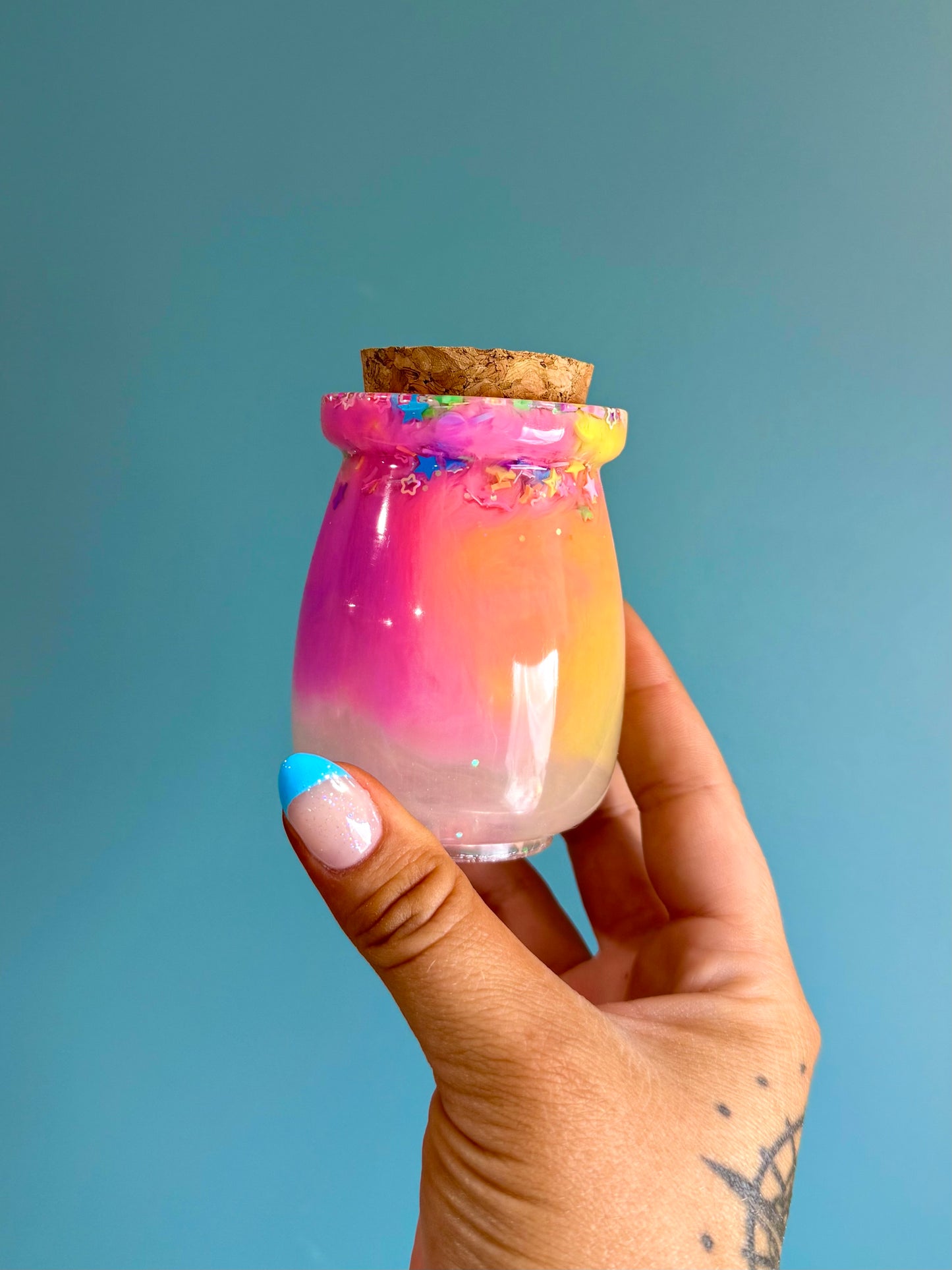 Resin Rainbow Jar+Cork Lid