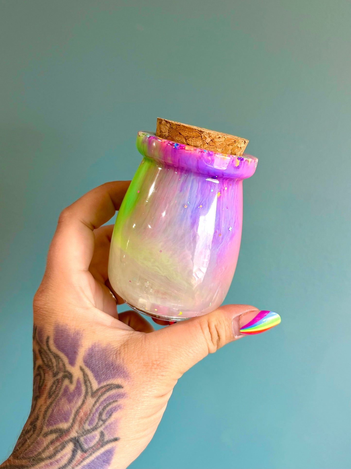 Resin Rainbow Jar+Cork Lid
