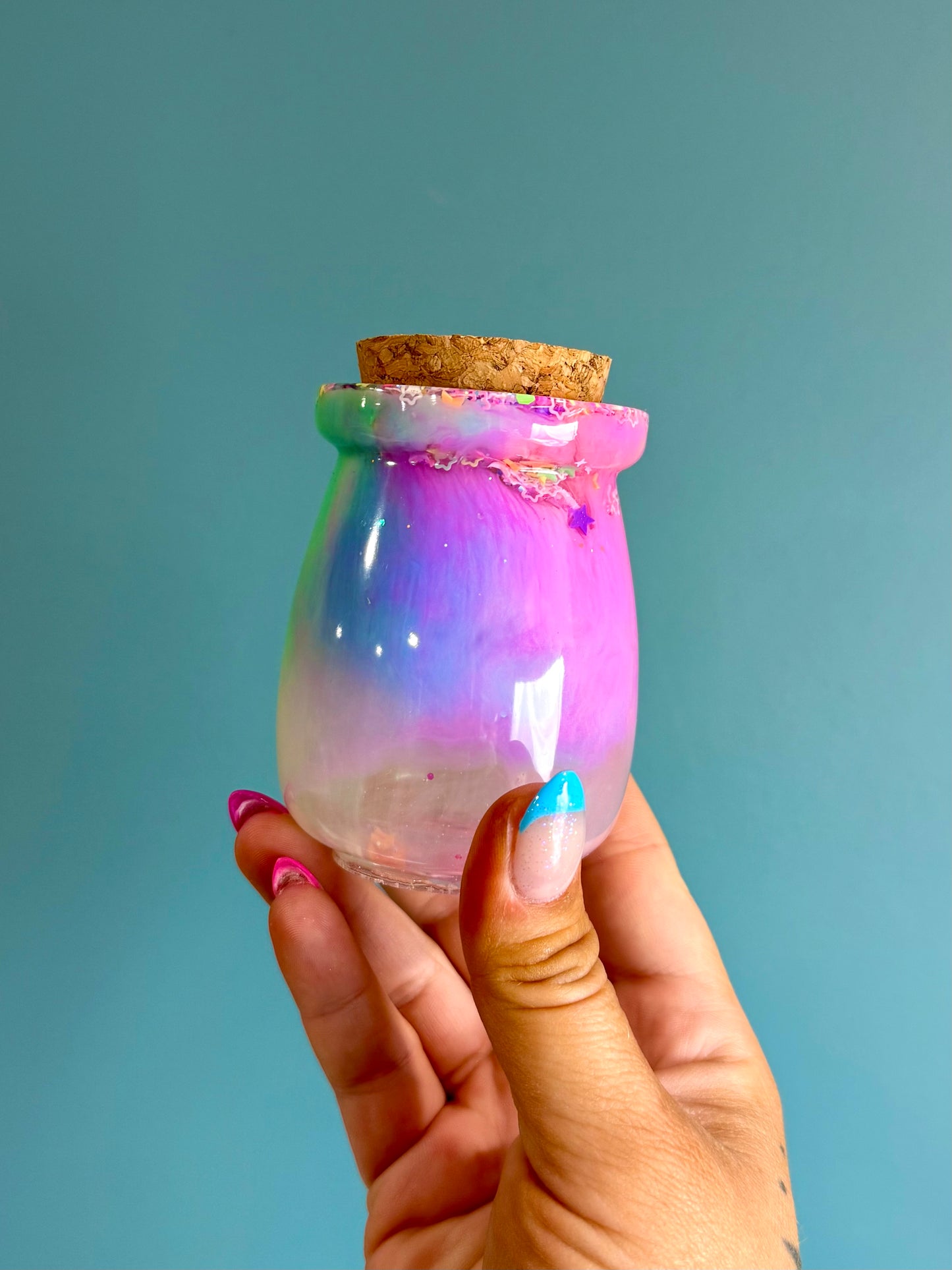 Resin Rainbow Jar+Cork Lid