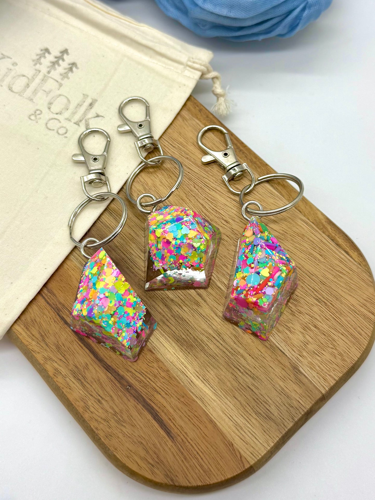 Rainbow Glitter Stone Keychain