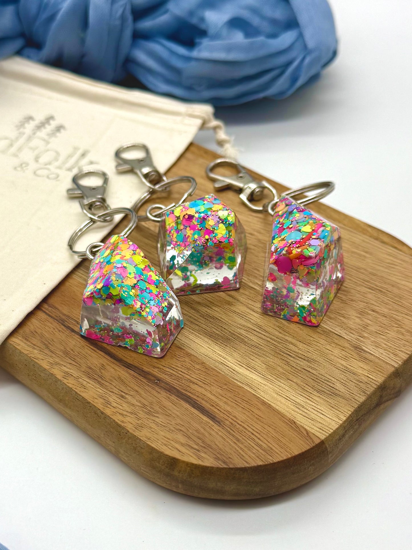 Rainbow Glitter Stone Keychain