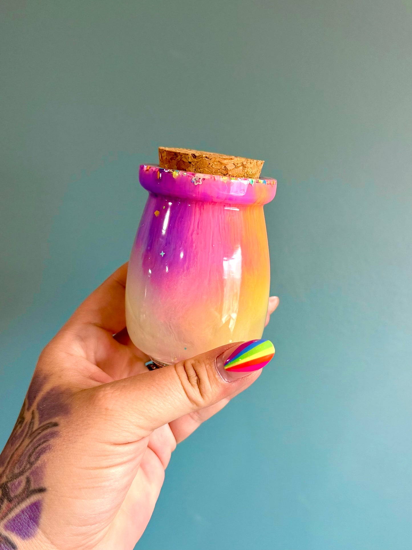 Resin Rainbow Jar+Cork Lid