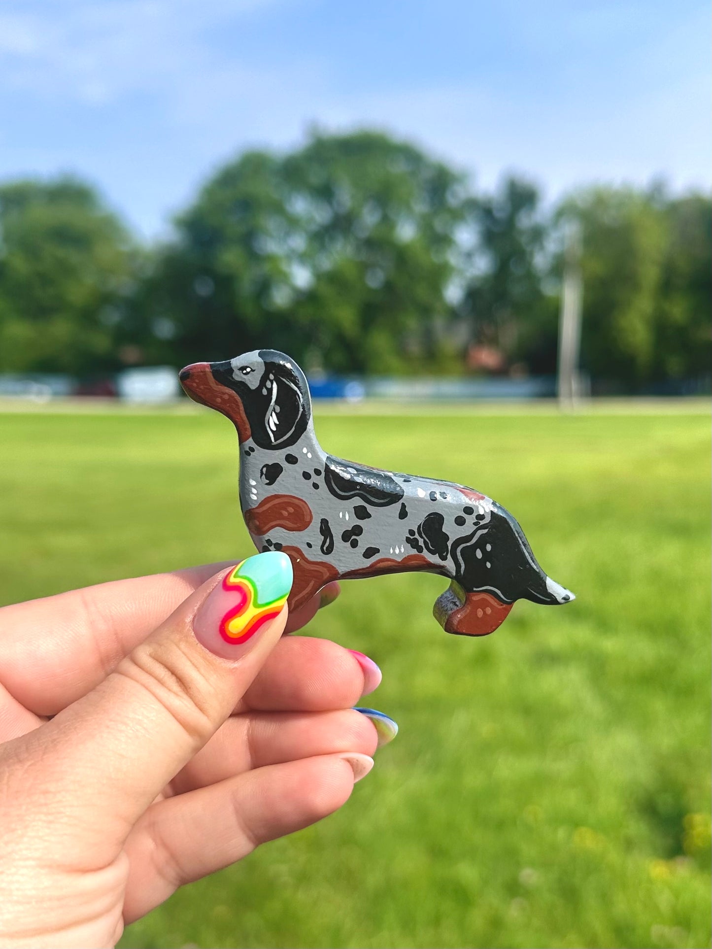 Hand Painted Wooden Dachshund-Silver Dapple