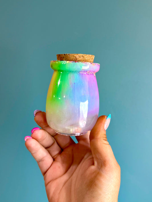 Resin Rainbow Jar+Cork Lid