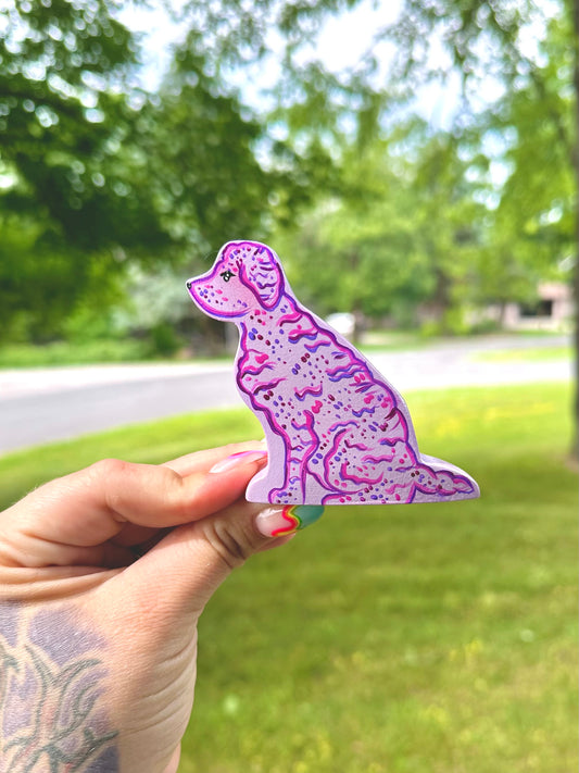 Hand Painted Wooden Dog-Purple Poodle