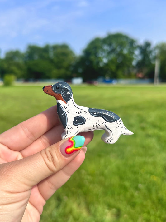 Hand Painted Wooden Dachshund-Black & White Piebald