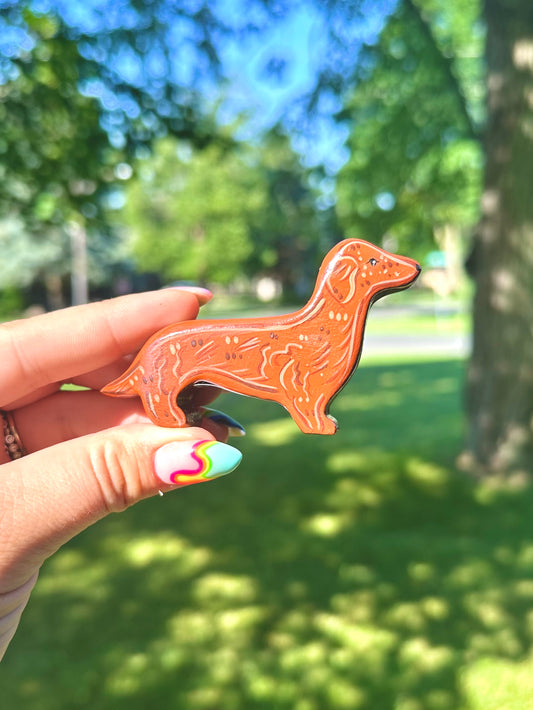 Hand Painted Wooden Dachshund-Red