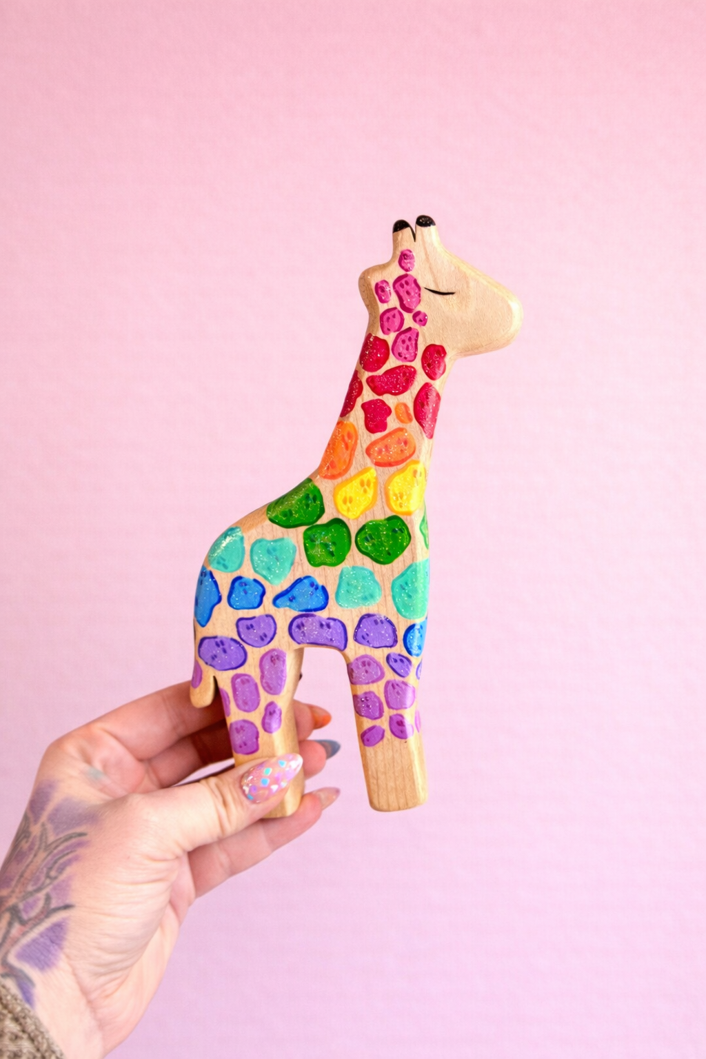 OOAK Wooden Rainbow Spotted Giraffe