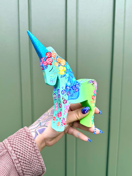Hand Painted Rainbow Floral Unicorn