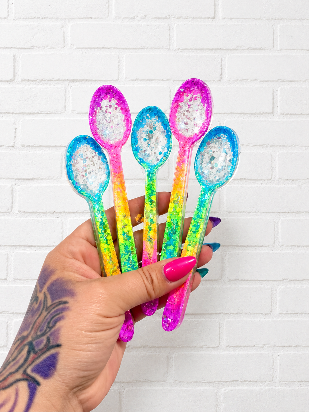 Neon Rainbow Glitter Spoon 🌈