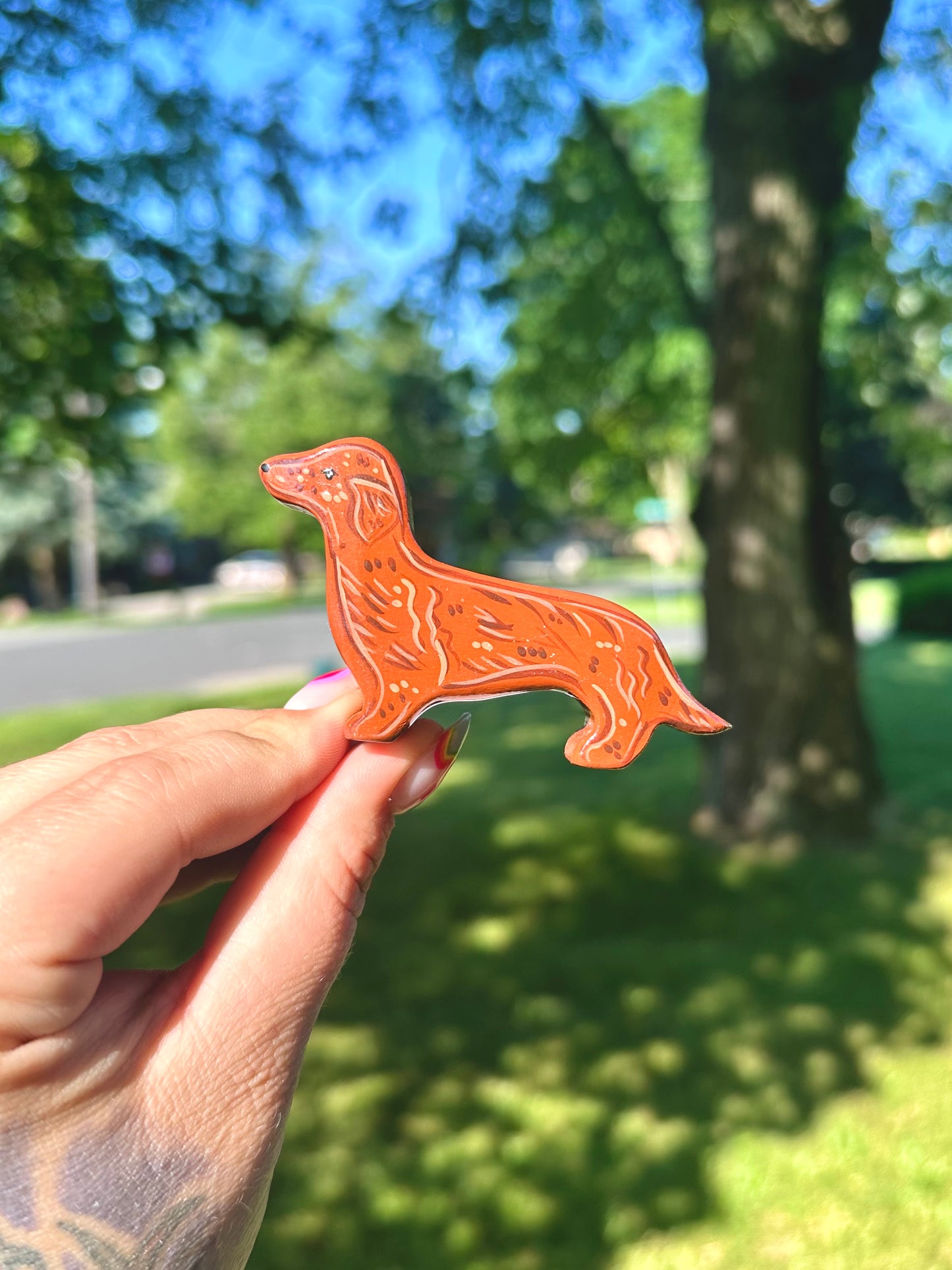 Hand Painted Wooden Dachshund-Red