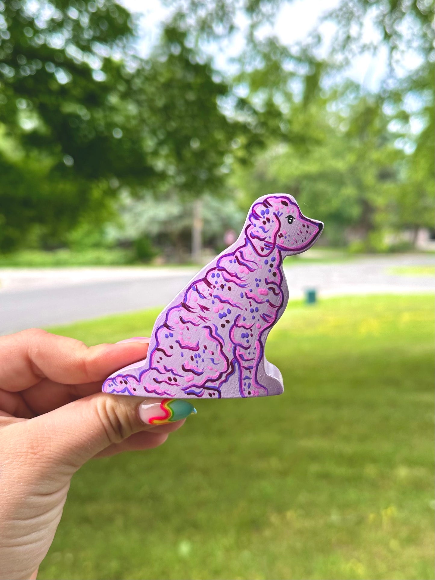 Hand Painted Wooden Dog-Purple Poodle