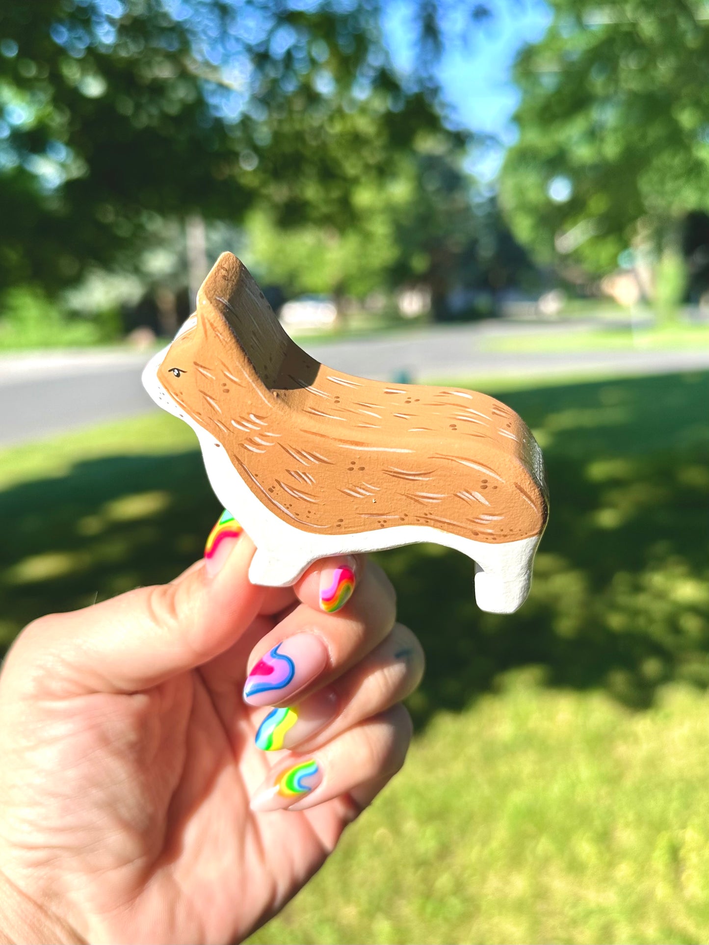 Hand Painted Wooden Corgi