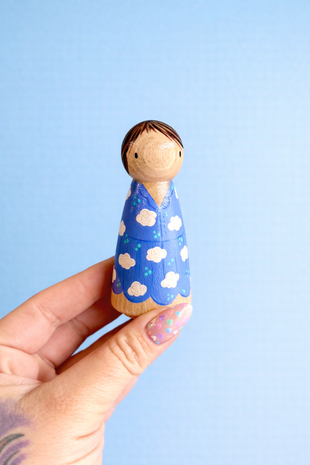 Cloudy Dress Peg Doll