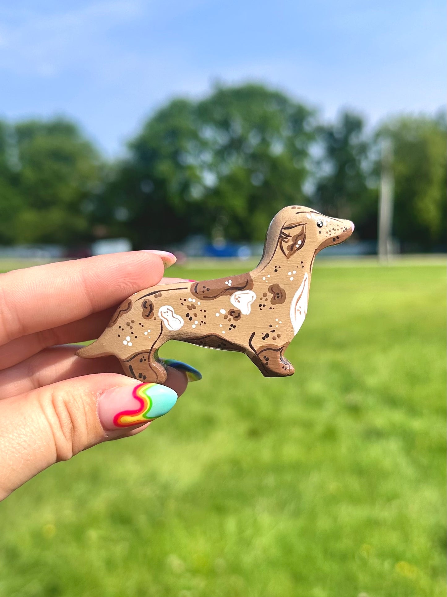 Hand Painted Wooden Dachshund-English Cream Dapple