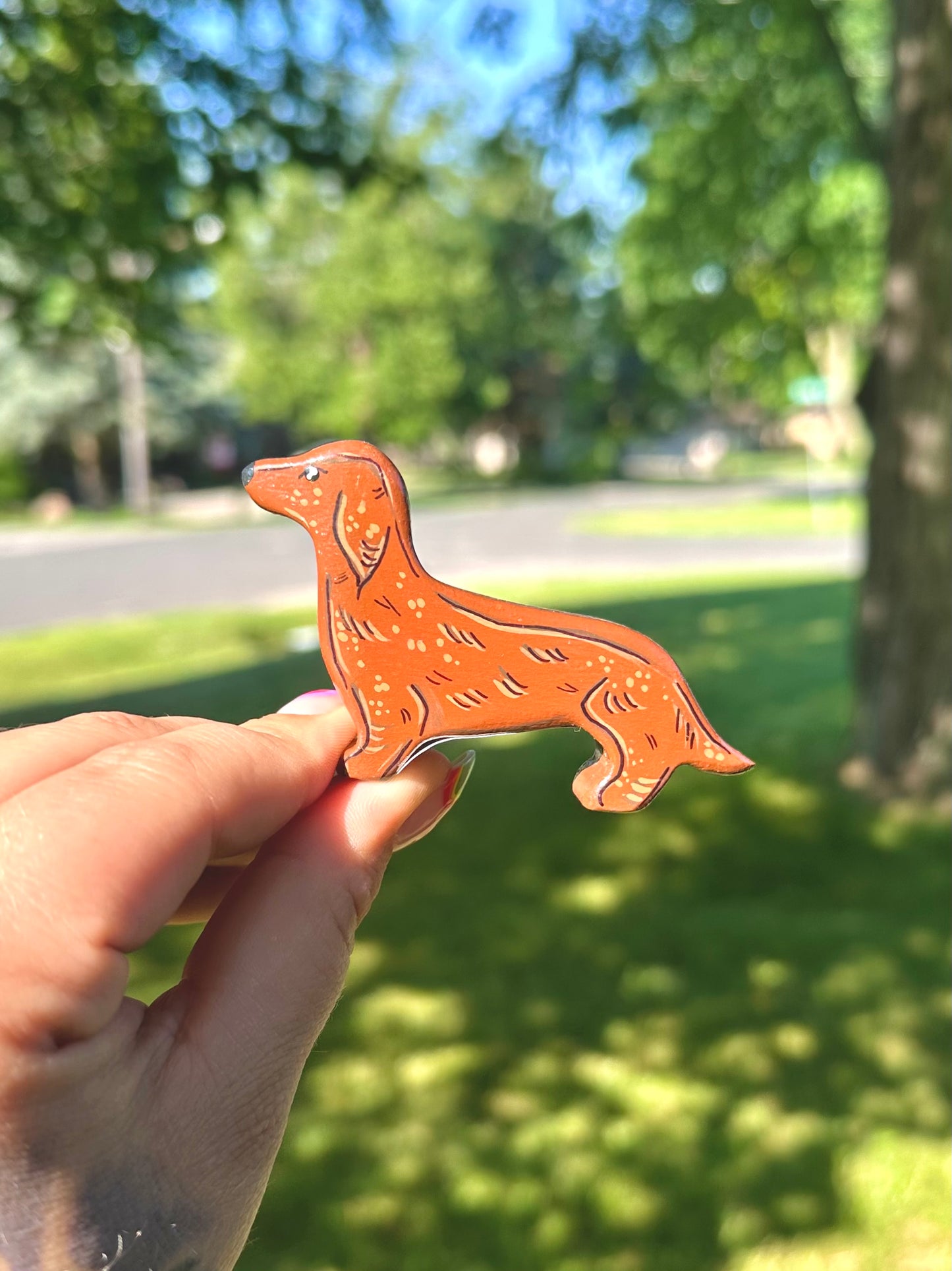 Hand Painted Wooden Dachshund-Red