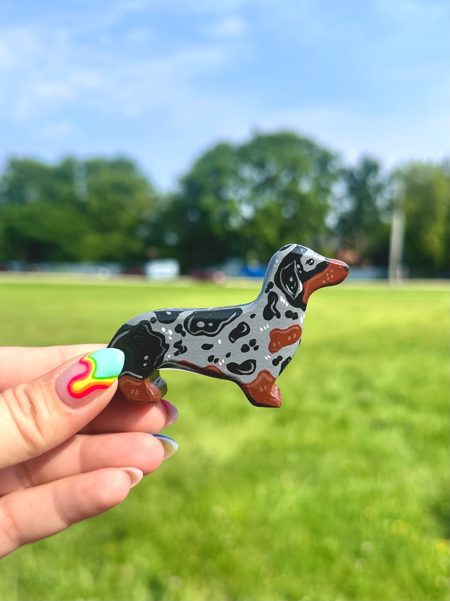 Hand Painted Wooden Dachshund-Silver Dapple