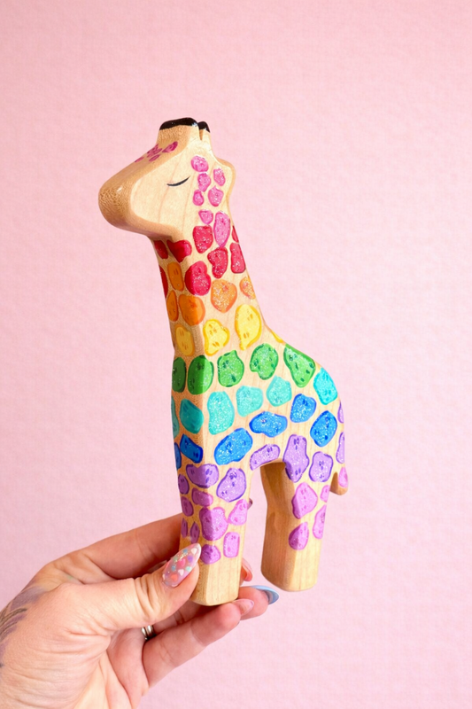 OOAK Wooden Rainbow Spotted Giraffe