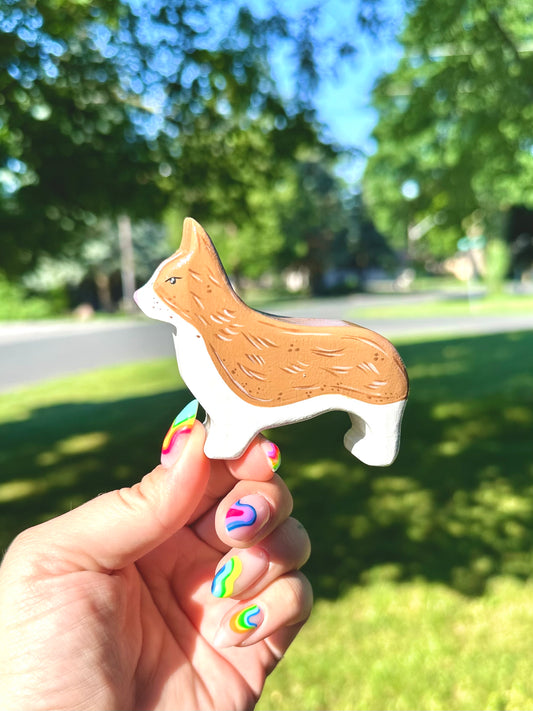 Hand Painted Wooden Corgi