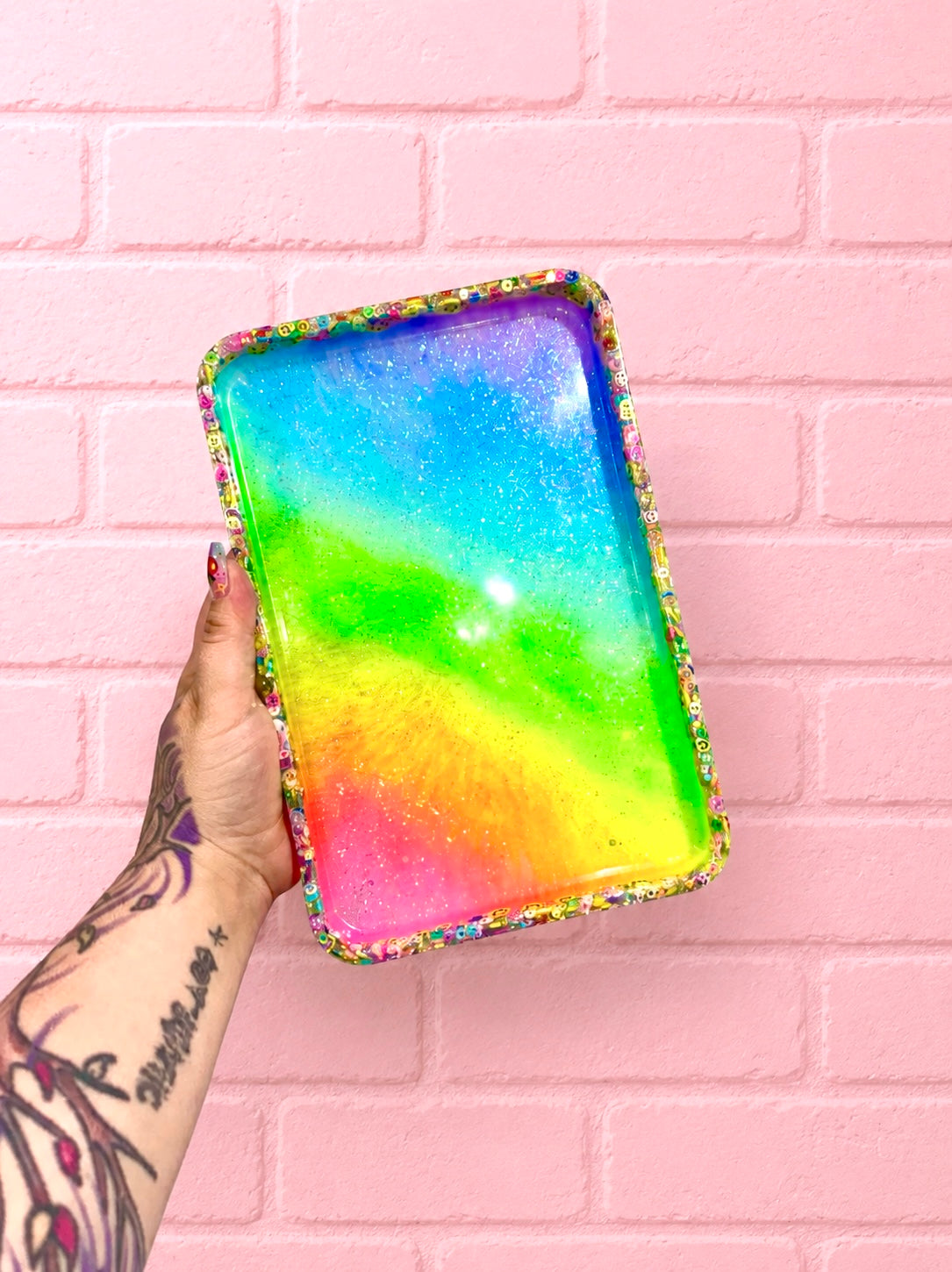 Be Happy Rainbow Rectangle Tray