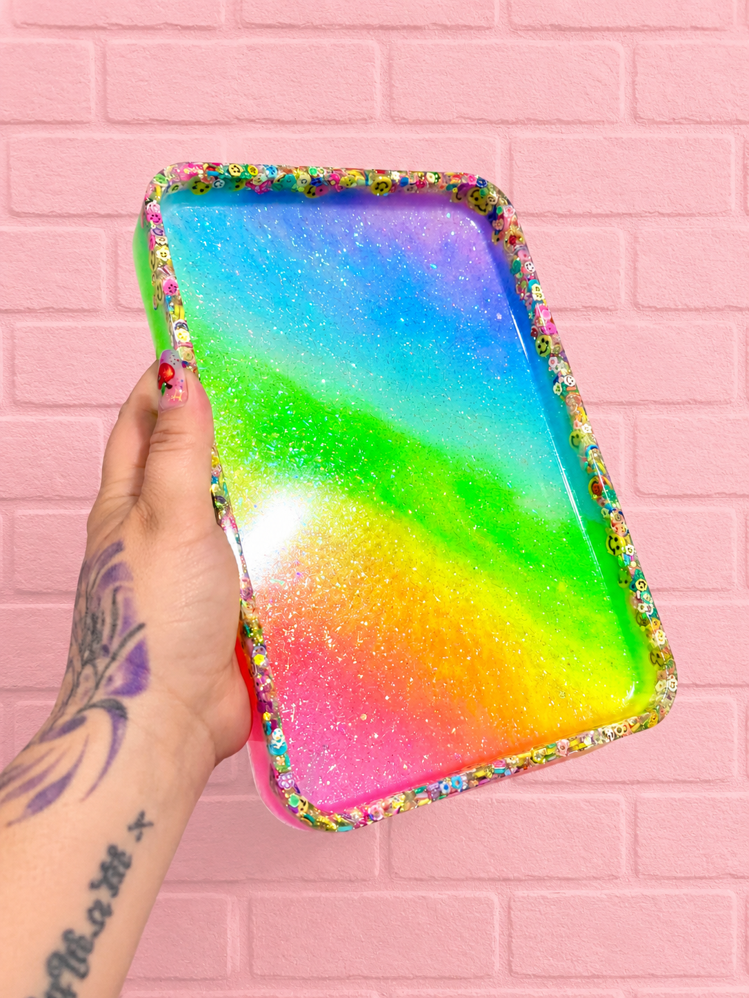 Be Happy Rainbow Rectangle Tray