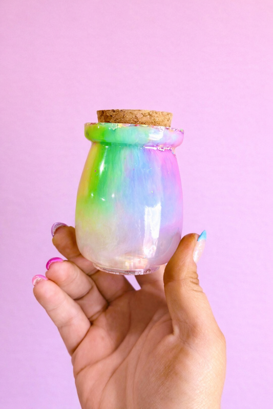 Resin Rainbow Jar+Cork Lid
