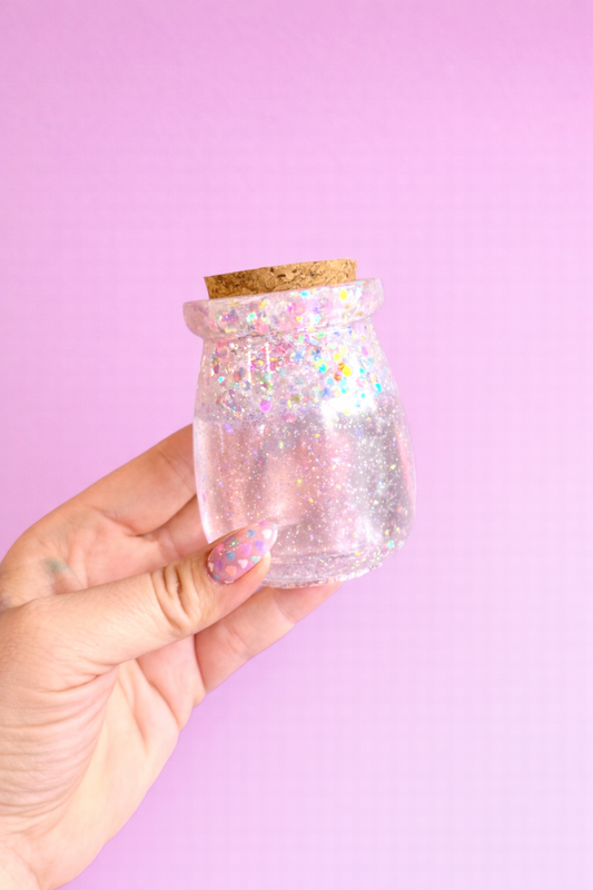 Imperfect Clear Iridescent Jar+Cork