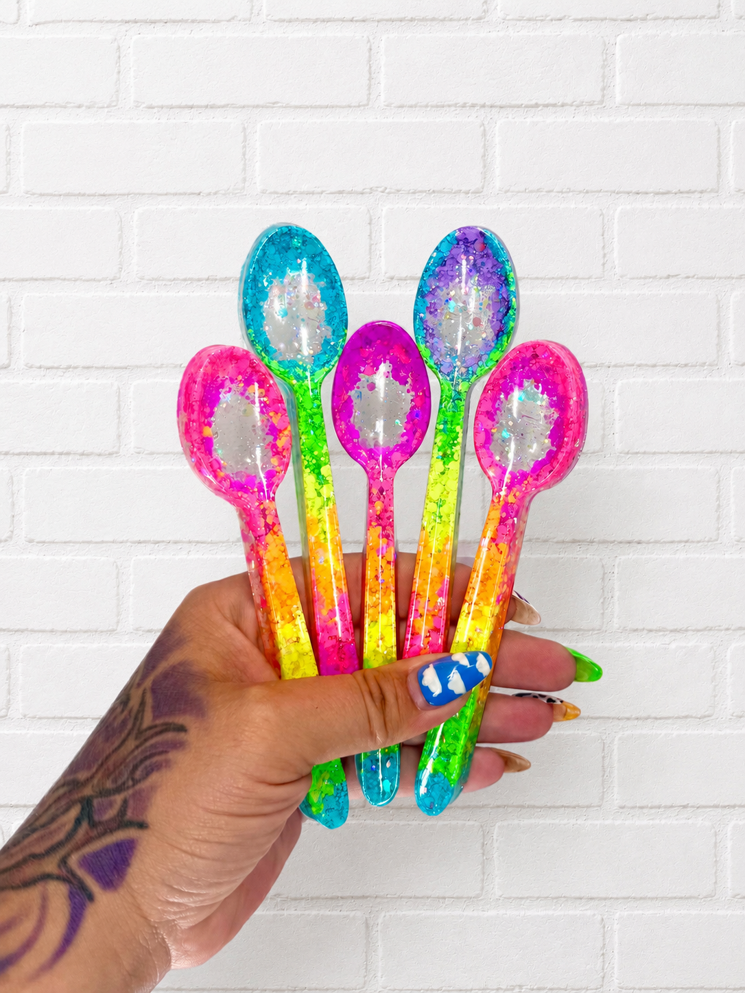 Neon Rainbow Glitter Spoon 🌈